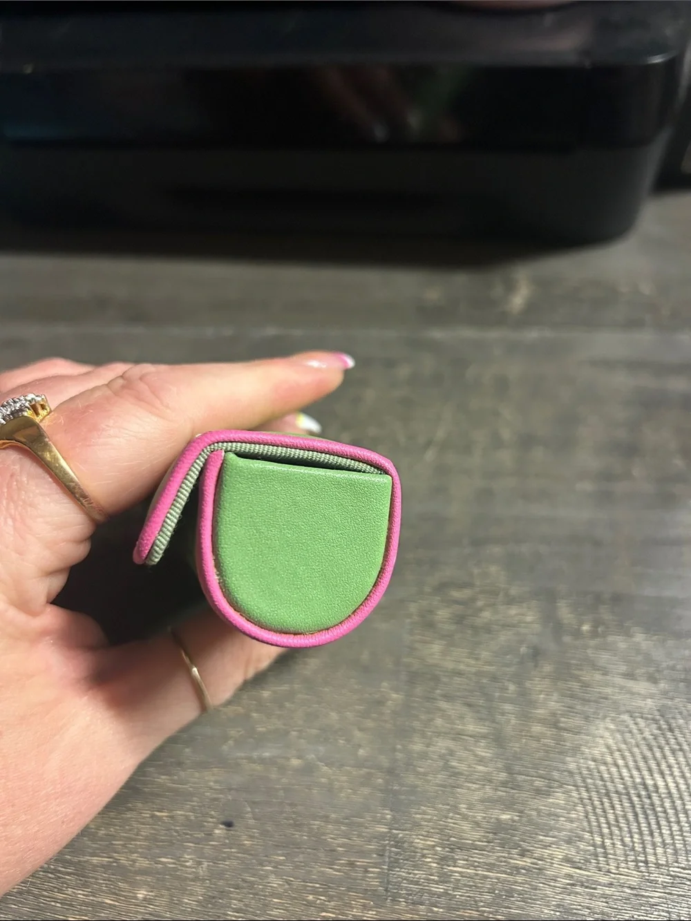 Talbots Green Quilted Makeup Case with Pink Trim